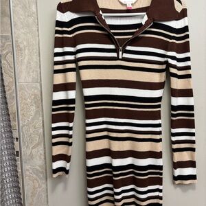 No Boundaries Brown and Cream Striped Dress